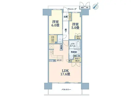 ワコーレ神戸三宮トラッドタワー(2LDK/13階)の間取り写真