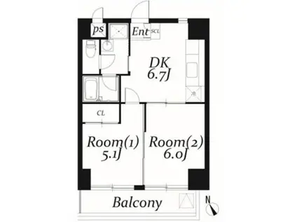 チェスターハウス鶴見(2DK/2階)の間取り写真