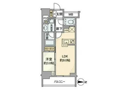グローリオコンフォート東京菊川(1LDK/9階)の間取り写真