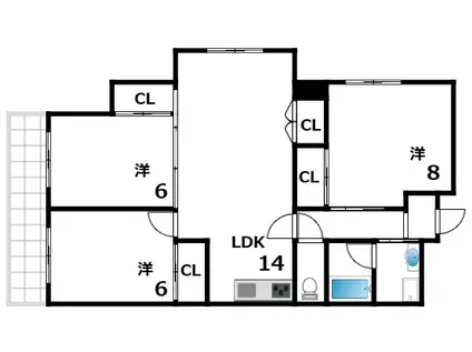 シャルマンコーポ御影2号棟(3LDK/4階)の間取り写真