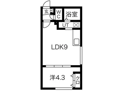 ラフィーネ円山公園・華(1DK/3階)の間取り写真
