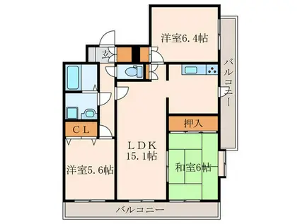 FARO戸畑駅前ビル(3LDK/13階)の間取り写真