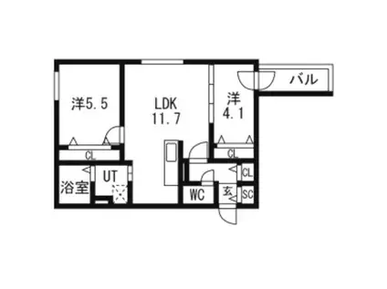 PRECIOUS HASSAMU-MINAMIプレシャスハッサムミナ(2LDK/4階)の間取り写真