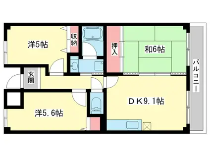 ジュネス東生駒(3DK/2階)の間取り写真