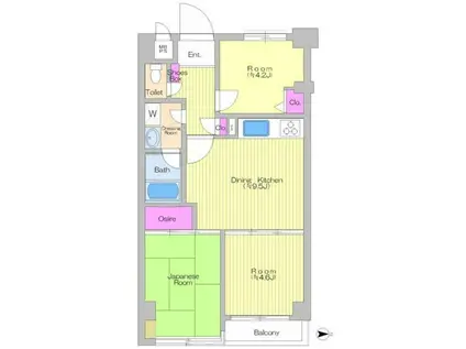 ライオンズマンション小平(3DK/1階)の間取り写真