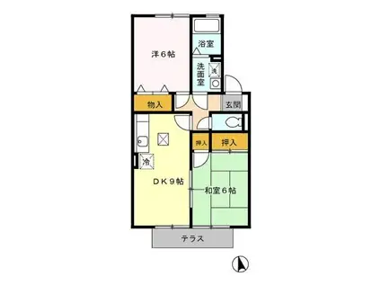 グレープヒルズ羽犬塚IB棟(2DK/1階)の間取り写真