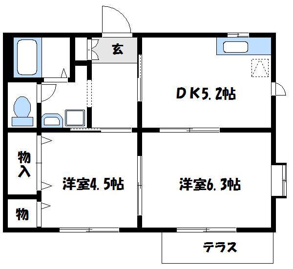 ドミール臼井(2DK/2階)の間取り写真