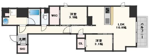 アーバネックス堺筋本町(2LDK/3階)の間取り写真