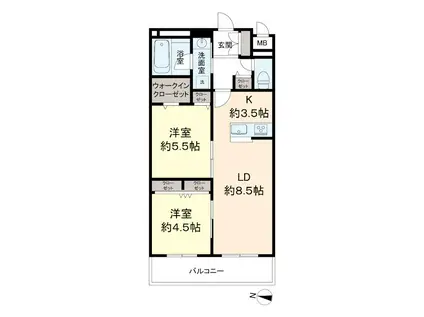 京王ラフィネ橋本テラス(2LDK/2階)の間取り写真