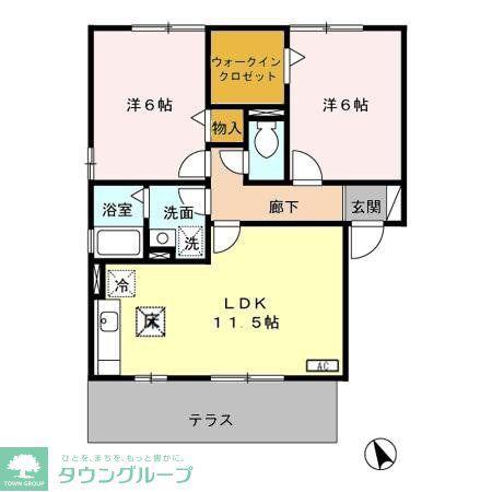 クレストコートA・B(2LDK/1階)の間取り写真