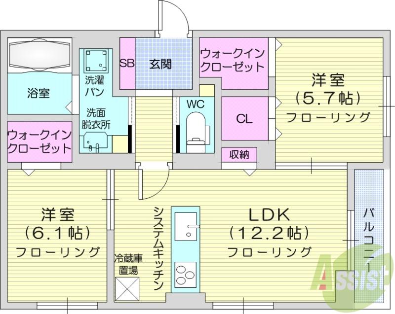 CLASSEUM仙台小田原2(2LDK/1階)の間取り写真