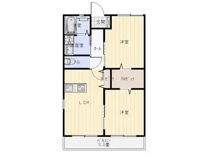 シャルマン稲永(2LDK/1階)の間取り写真