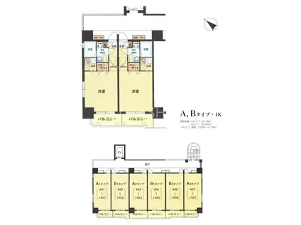 エステートモア天神倶楽部(1K/14階)の間取り写真