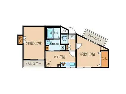 ニューウィステリア春日(2DK/4階)の間取り写真