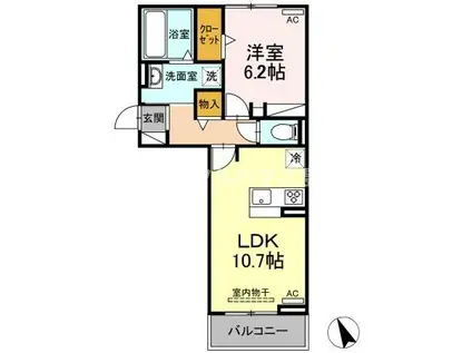 今泉ハイツB(1LDK/2階)の間取り写真
