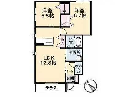 サンライズ小松(2LDK/1階)の間取り写真