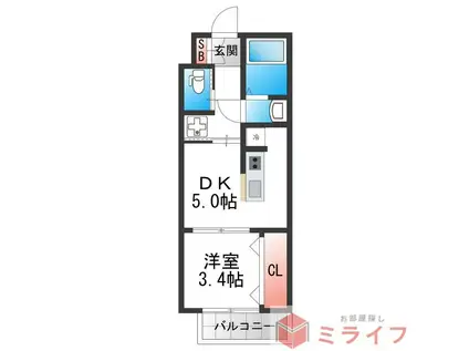 REGIES近大サウスII(1LDK/2階)の間取り写真