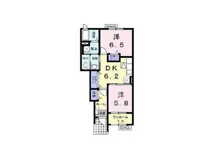 シェーン・ドルフII(2DK/1階)の間取り写真