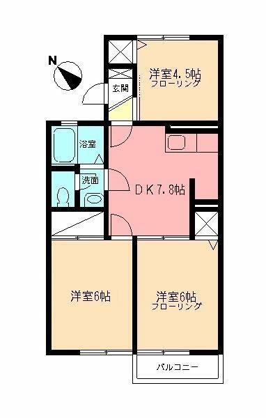 フォンテーヌ B(3DK/2階)の間取り写真