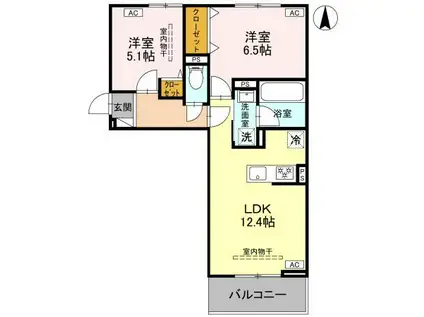 LA MAISON天川原町一丁目 B棟(2LDK/2階)の間取り写真