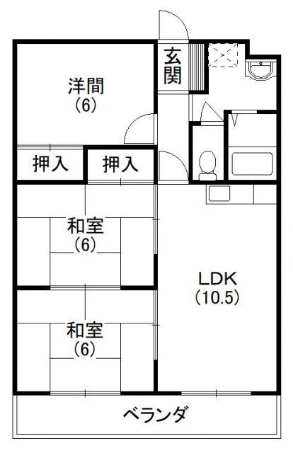 マンション歩(3LDK/3階)の間取り写真