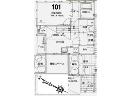 ヴァシオ姪浜(1DK/1階)の間取り写真