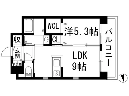 プリーゼント宝塚(1LDK/3階)の間取り写真
