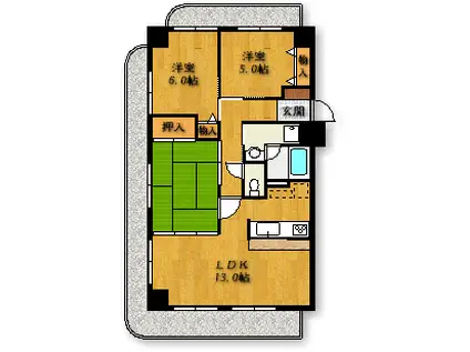 ラルジュ猫洞(3LDK/3階)の間取り写真