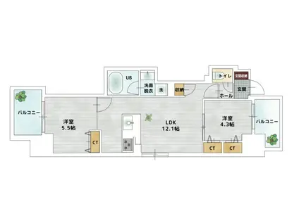 BAUHAUS 平野町 NO.29(2LDK/11階)の間取り写真