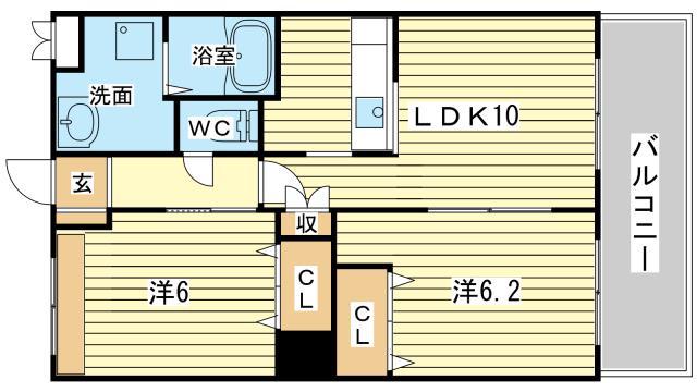 サンライズ高町(2LDK/2階)の間取り写真