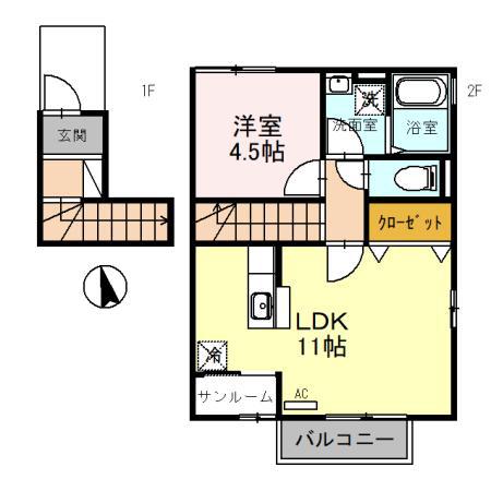 ペリプエスト・ルガール(1LDK/2階)の間取り写真