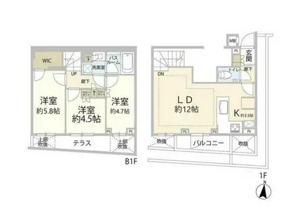 オープンレジデンス祐天寺(3LDK/B1階)の間取り写真