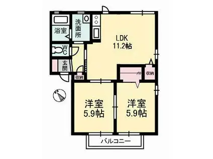 グレースホリ(2LDK/2階)の間取り写真