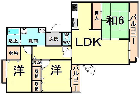 カサソレアード(3LDK/1階)の間取り写真