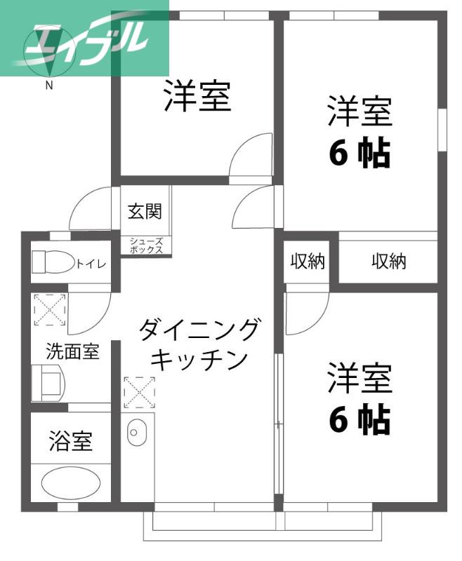 ベルメゾン西市B(3DK/1階)の間取り写真