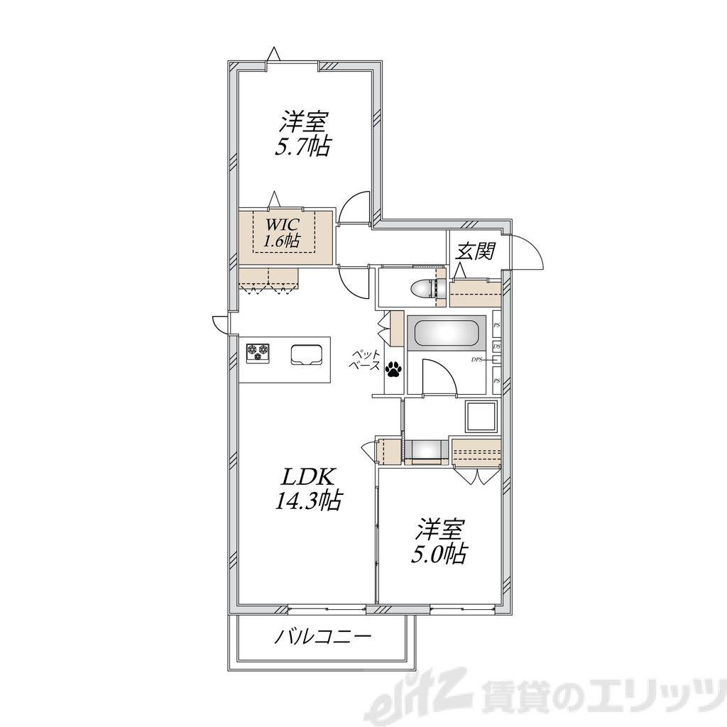 大阪市東淀川区上新庄2丁目へーベルメゾン(2LDK/3階)の間取り写真