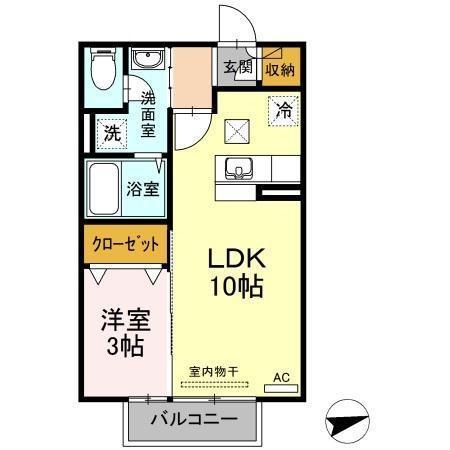 ベルジュ三条(1LDK/1階)の間取り写真