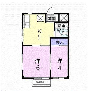 サンビレッジ稲生(2K/2階)の間取り写真