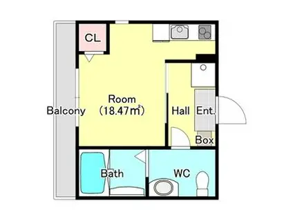 YKヒルズ横浜三ツ沢I(1K/2階)の間取り写真