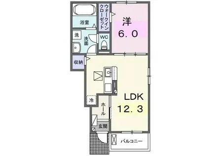ルシア II(1LDK/1階)の間取り写真