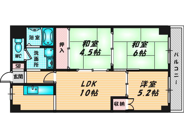 オリエントマンション(3LDK/6階)の間取り写真