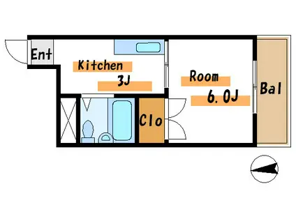 グリンデルハイツ(1K/3階)の間取り写真