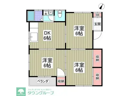 グリーンテラスB棟(3SDK/2階)の間取り写真