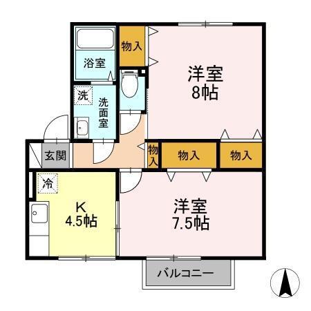 ジェルミナールB棟(2K/2階)の間取り写真