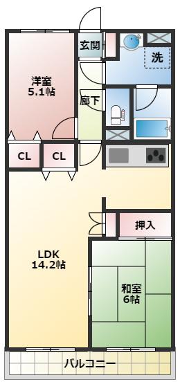 第一小倉マンション(2LDK/3階)の間取り写真