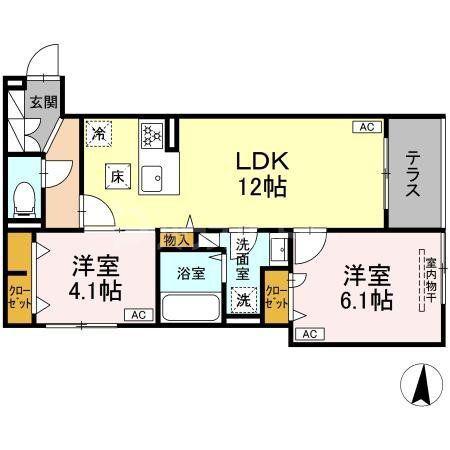 セレスティア柴又V(2LDK/1階)の間取り写真