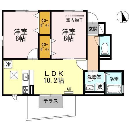 コートビレジ屋島IIB棟(2LDK/1階)の間取り写真
