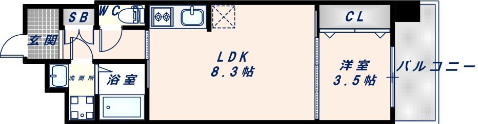 ファーストフィオーレ玉造グレイス(1LDK/6階)の間取り写真