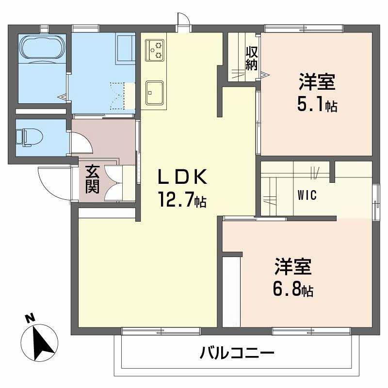 溝渕ハイツ B棟(2LDK/2階)の間取り写真