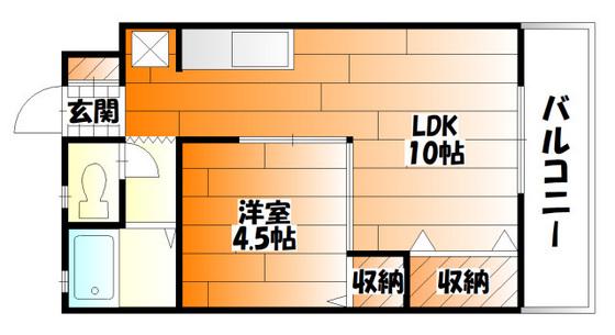 下山ビル(1LDK/3階)の間取り写真